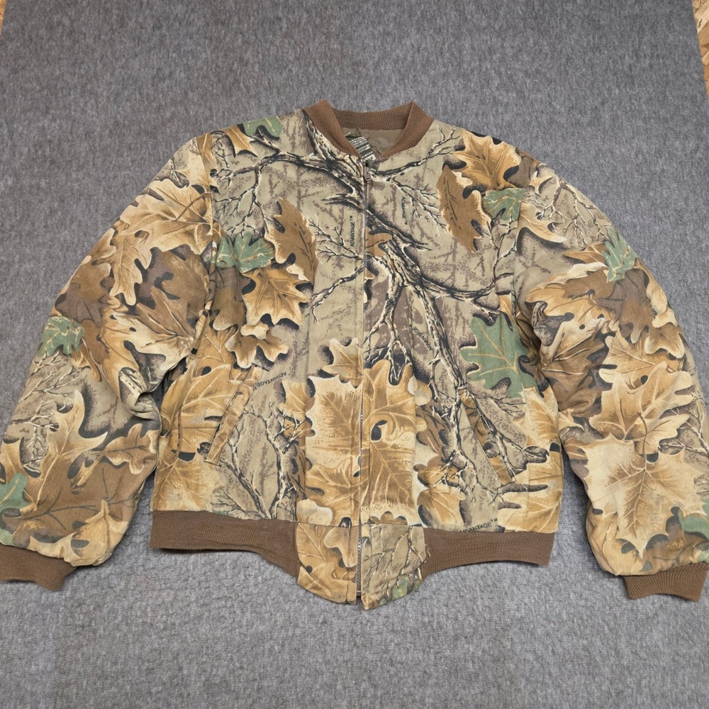 Vintage 90s Camo Gear Bomber Jacket Mens Small Camo Advantage Timber USA Made